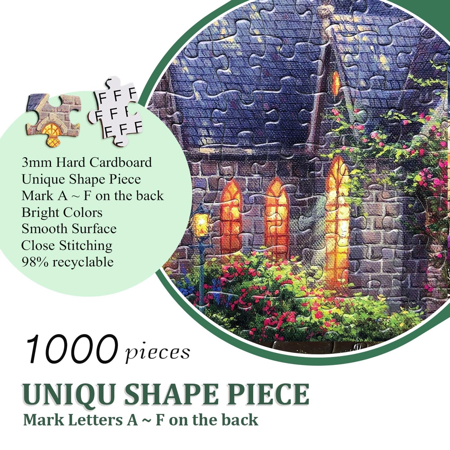 Northke 1000 Pieces Puzzle For Adults, Unique Shape Pieces Jigsaw Puzzles Letters On Back Difficult Challenging Brain Exercise F