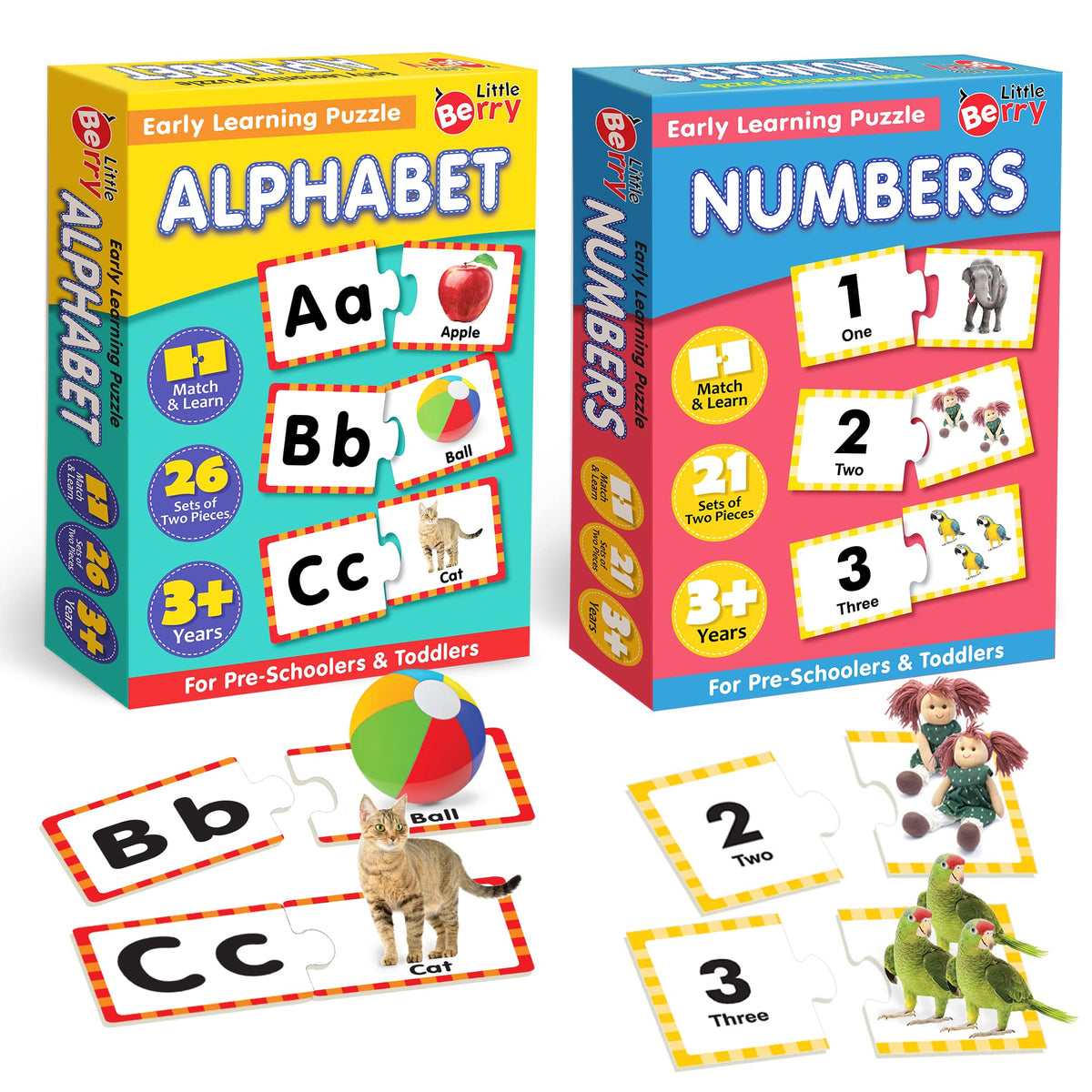 Little Berry Early Learning Puzzle For Kids: Alphabets And Numbers | 90+ Thick Puzzle Pieces, 45+ SelfCorrecting 2Piece Jigsaw