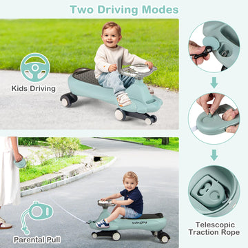 Honey Joy Wiggle Car, Swing Car With Under-Seat Storage & Hauling Rope, Led Pu Wheels, No Batteries, Music, Gears Or Pedals, Use