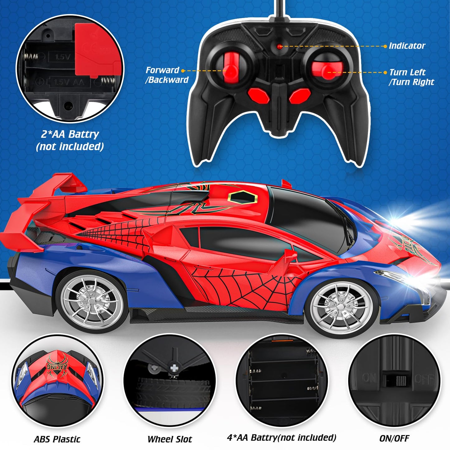 Growsland 2024 Remote Control Car for Kids, RC Cars for Boys Kids 1:18 Electric Vehicle Toy Car Hobby Racing Car Toys with Light