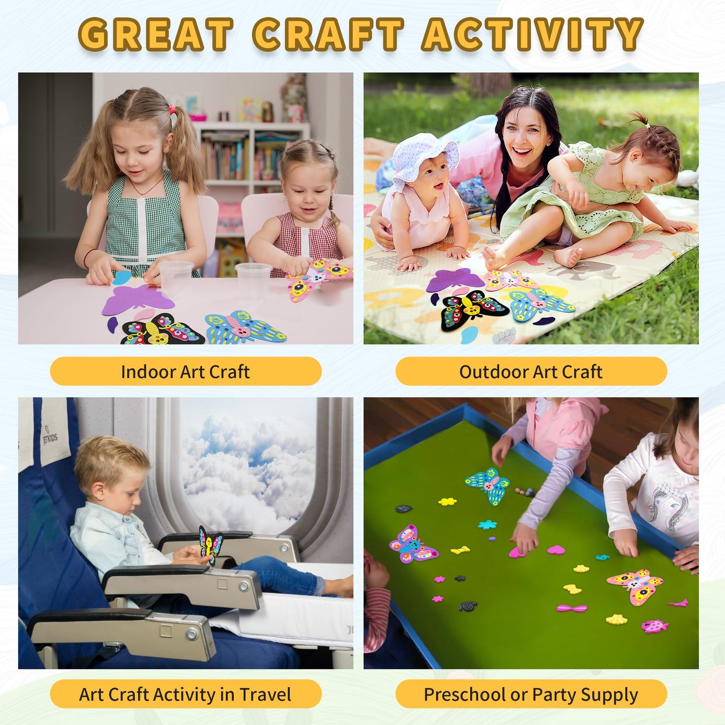 Vkpi 4 Butterflies Foam Art Crafts Gift Kit, Creative Make Your Own Butterflies, Cartoon Paper Craft Projects For Kids Ages 4+ T