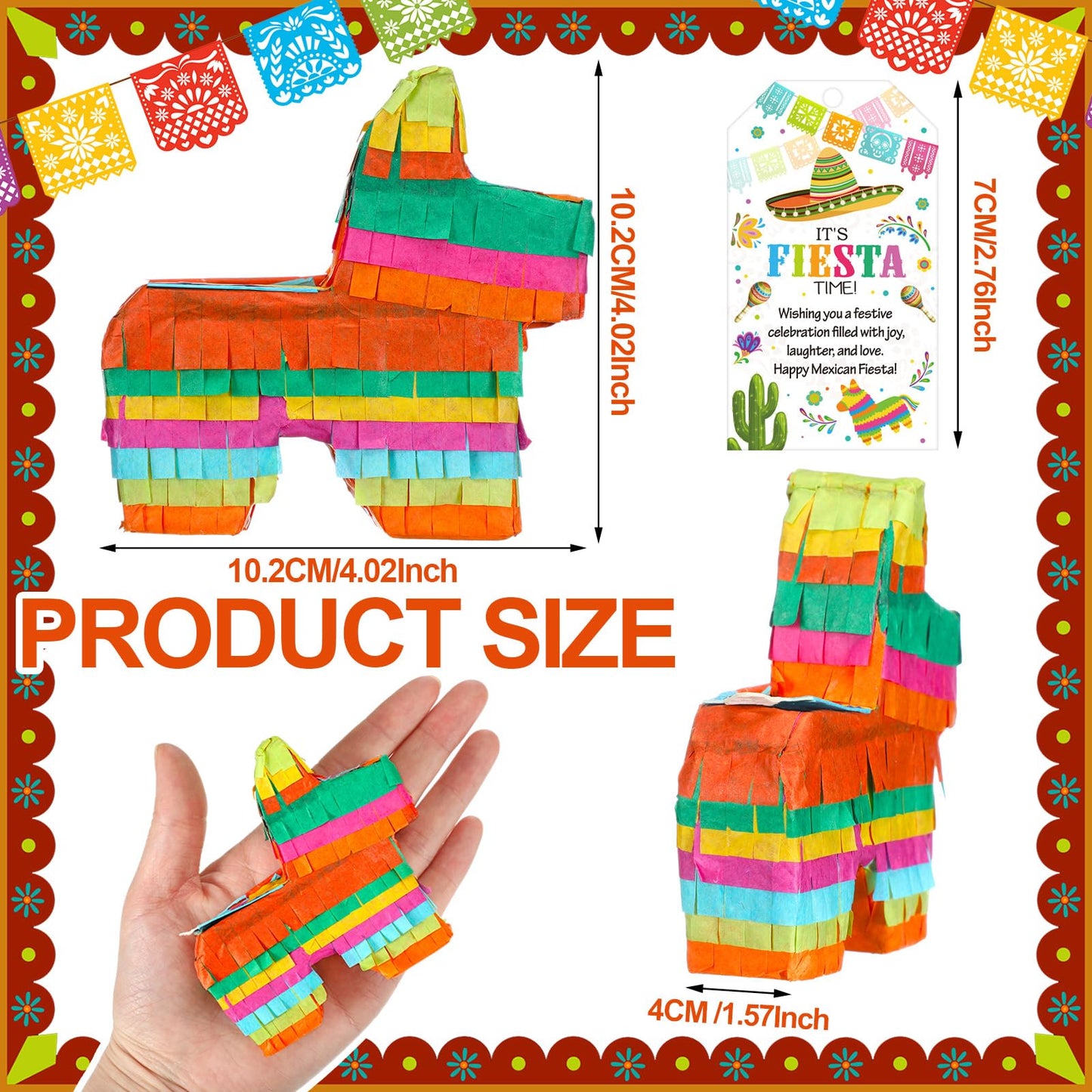 6 Pcs Mini Donkey Pinatas for Fiesta Birthday Party Supplies 4 x 4 Inches Cinco De Mayo Small Pinata with Greeting Card for Cinc