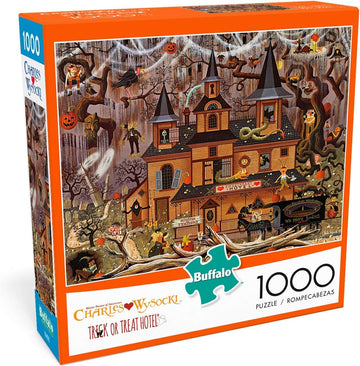 Buffalo Games - Charles Wysocki - Trick or Treat Hotel - 1000 Piece Jigsaw Puzzle For mature-themeds -Challenging Puzzle Perfect for Game Nights - Finished Size is 26.75 x 19.75