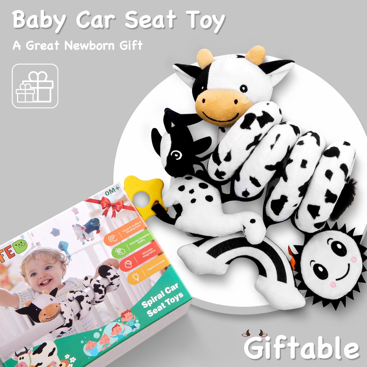 Spiral Car Seat Baby Toys 0-6 Months, Infant Carseat Sensory Toys Hanging Stroller Accessories, Newborn Gifts For Baby Boys Girl