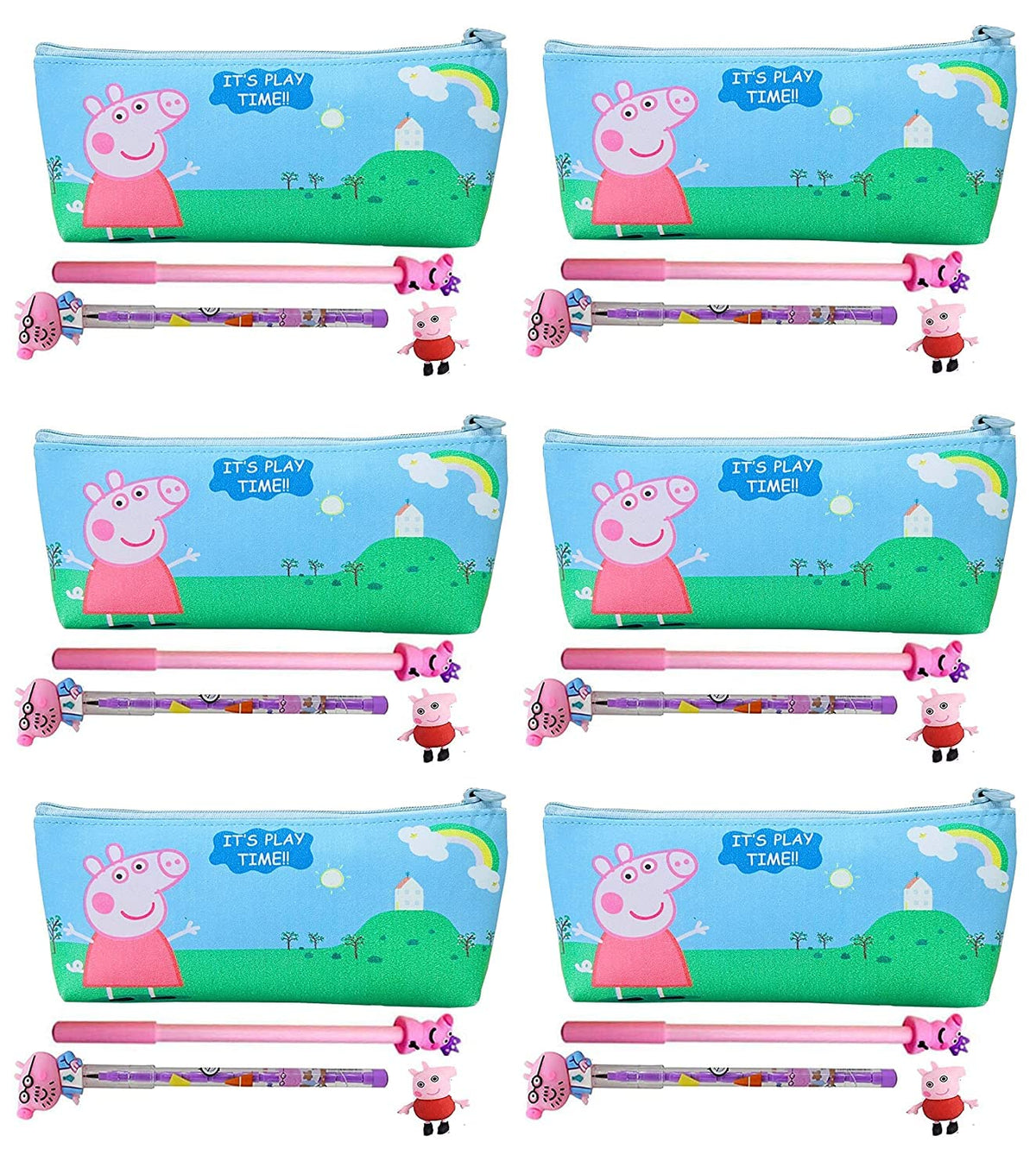Neel 4Pcs Peppa Pig Theme Return Gift Set For Kids Peppa Pih Pencil Case Pencil Pouch Kids Zipper Closer Soft School Stationery 