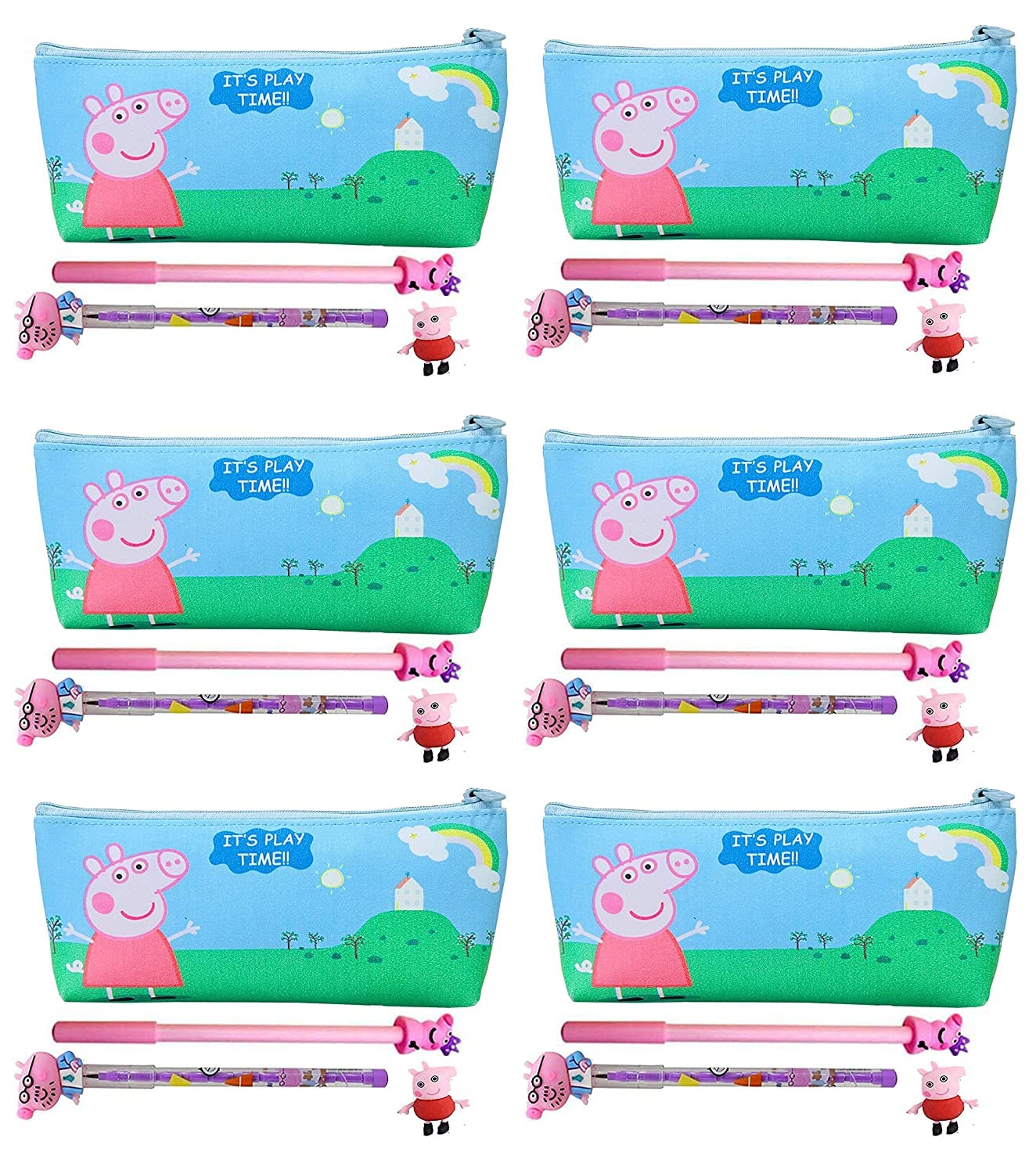 Neel 4Pcs Peppa Pig Theme Return Gift Set For Kids Peppa Pih Pencil Case Pencil Pouch Kids Zipper Closer Soft School Stationery 