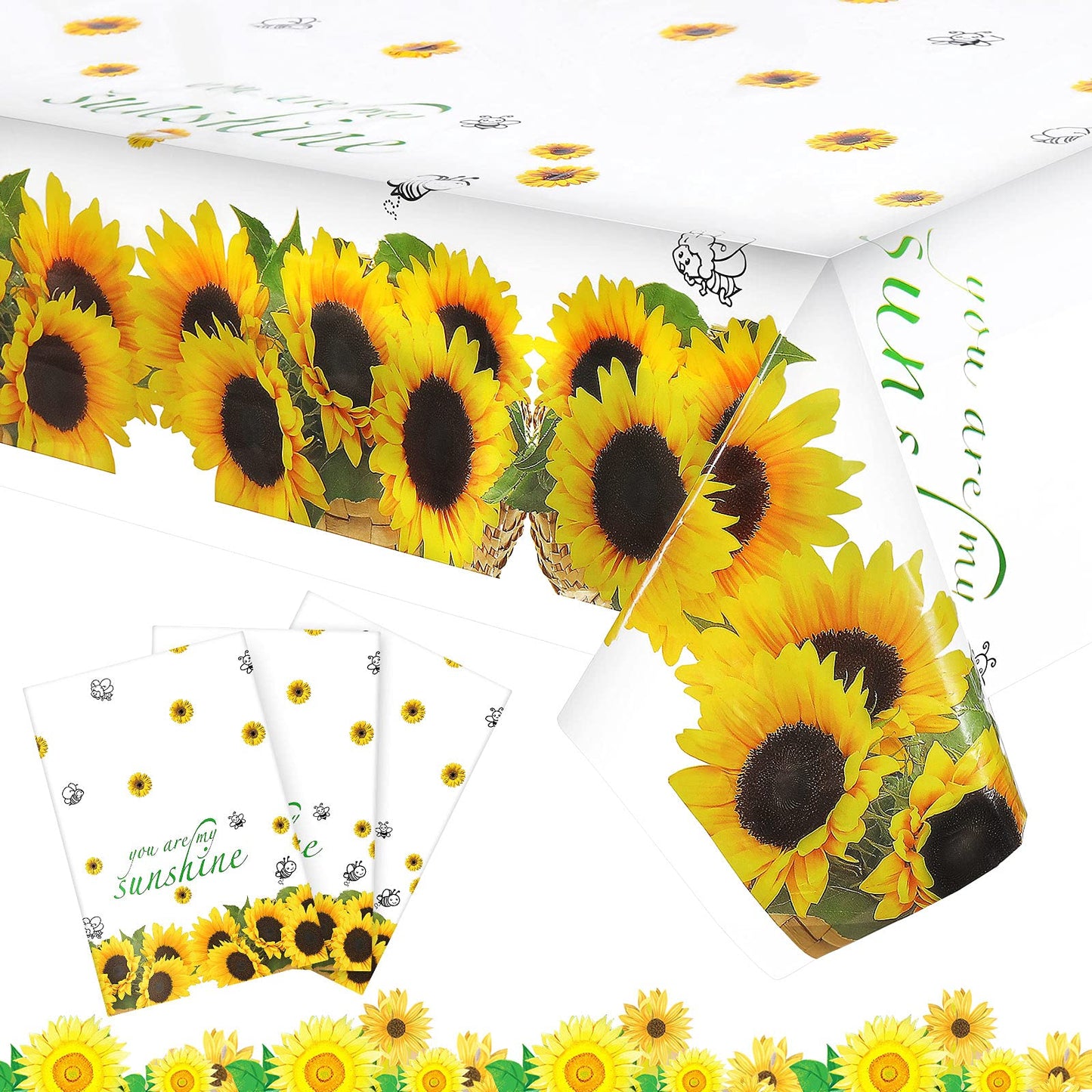 Breling 3 Pieces Sunflower Disposable Table Cover Flower Printed Plastic Birthday Party Tablecloth 43 x 71 Inches Sunflower Them