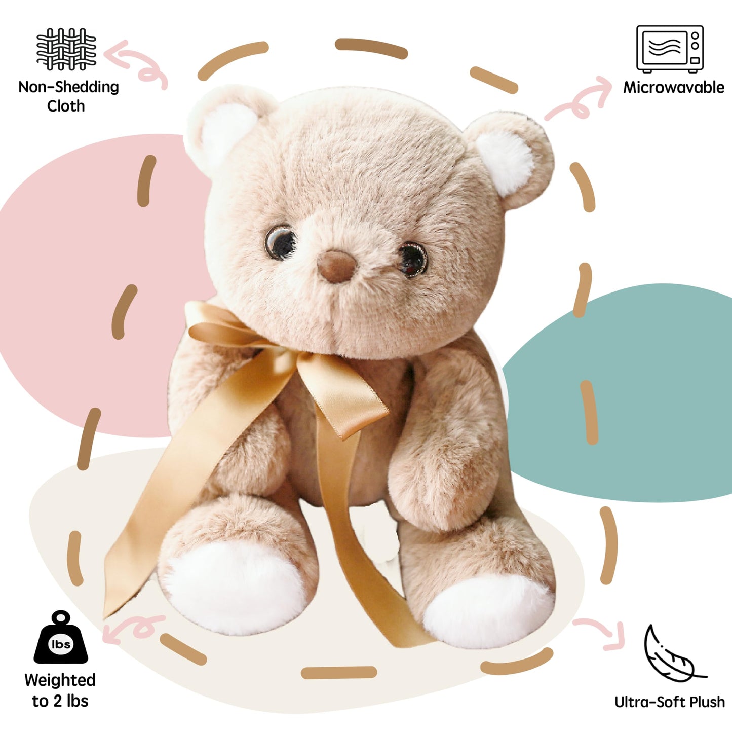 Uoozii Non-Shedding 12'' | 2 Pounds Microwavable & Coolable Weighted Stuffed Animals Unscented Teddy Bear Weighted Plush Pillow