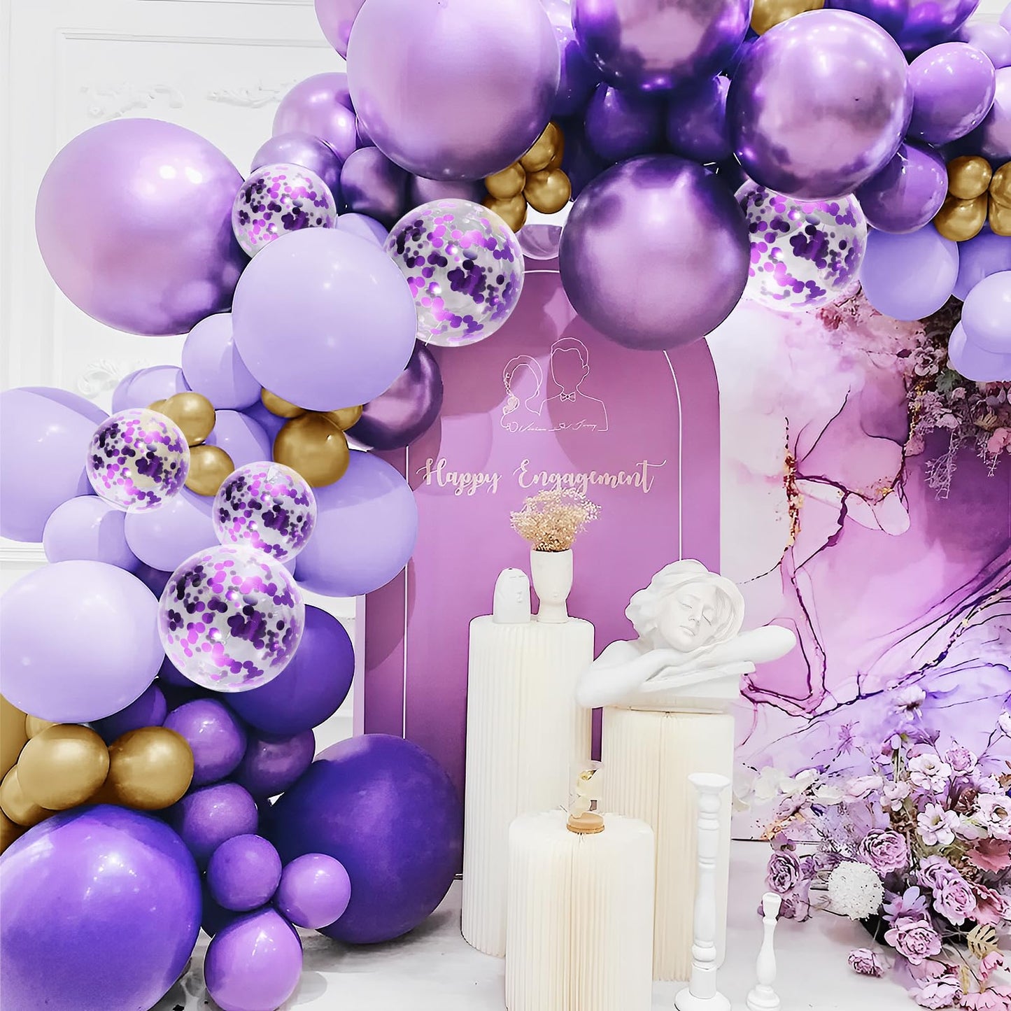 148 Pieces Purple Balloons Garland Arch Kit Light Pastel Purple Balloons Lavender Balloons Gold Dark Purple Balloons Confetti La