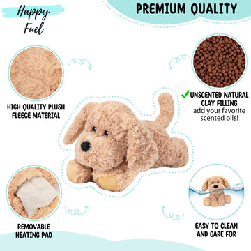 Happy Fuel Golden Retriever Stuffed Animal Heating Pad - 10" Plush Toy, Unscented, 1.5 lbs, Golden Dog for Warmth & Comfort