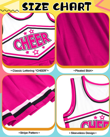 Jenpen Cheerleader Costume Cheerleading Outfit Dress Cheer Uniform With Bow Halloween Dress Up Gifts(3-5 Years,Rose Red)