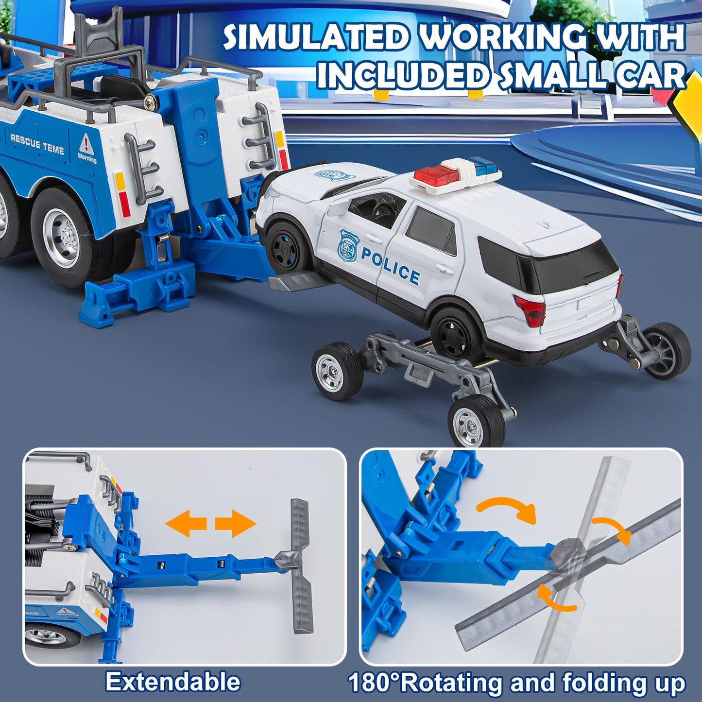 Hapyad Tow Truck Toy For Kids, Metal Tow Truck With Crane Toy Model With Lights And Sounds, Construction Vehicles For 3 4 5 6 7