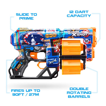 X-Shot Skins Dread Sonic Race Team Blaster With 24 Darts - Malice Skin By Zuru, Double Rotating Barrels, Air Pocket Dart Technology, Toy Foam Blaster For Kids, Teens And Adults