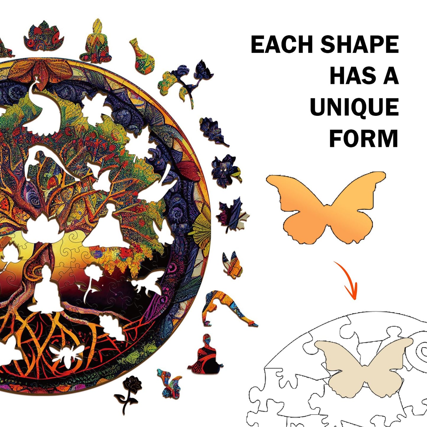 Wooden Puzzles for mature-themeds  Tree of Life Wooden Jigsaw Puzzles for mature-themeds  Wood Puzzles mature-themed  Unique Shape Wood Cut Puzzles  Birthday Gifts for Family Friend (L-13.6 * 13.6in-300 pcs)