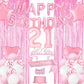 21St Birthday Decorations Pink, Happy Birthday Balloon, Foil Curtains, Table Runner, Cake Topper, Birthday Sash And Princess Cro