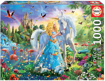 Educa - The Princess And The Unicorn - 1000 Piece Jigsaw Puzzle - Puzzle Glue Included - Completed Image Measures 26.8' X 18.9' - Ages 14+ (17654)