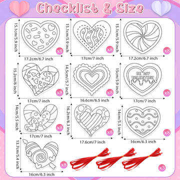 JAPBOR Valentine Heart Coloring Crafts - 83PCS Valentines Day Colour Cards Kits for Kids, Color Your Own Hearts Hanging Ornamen