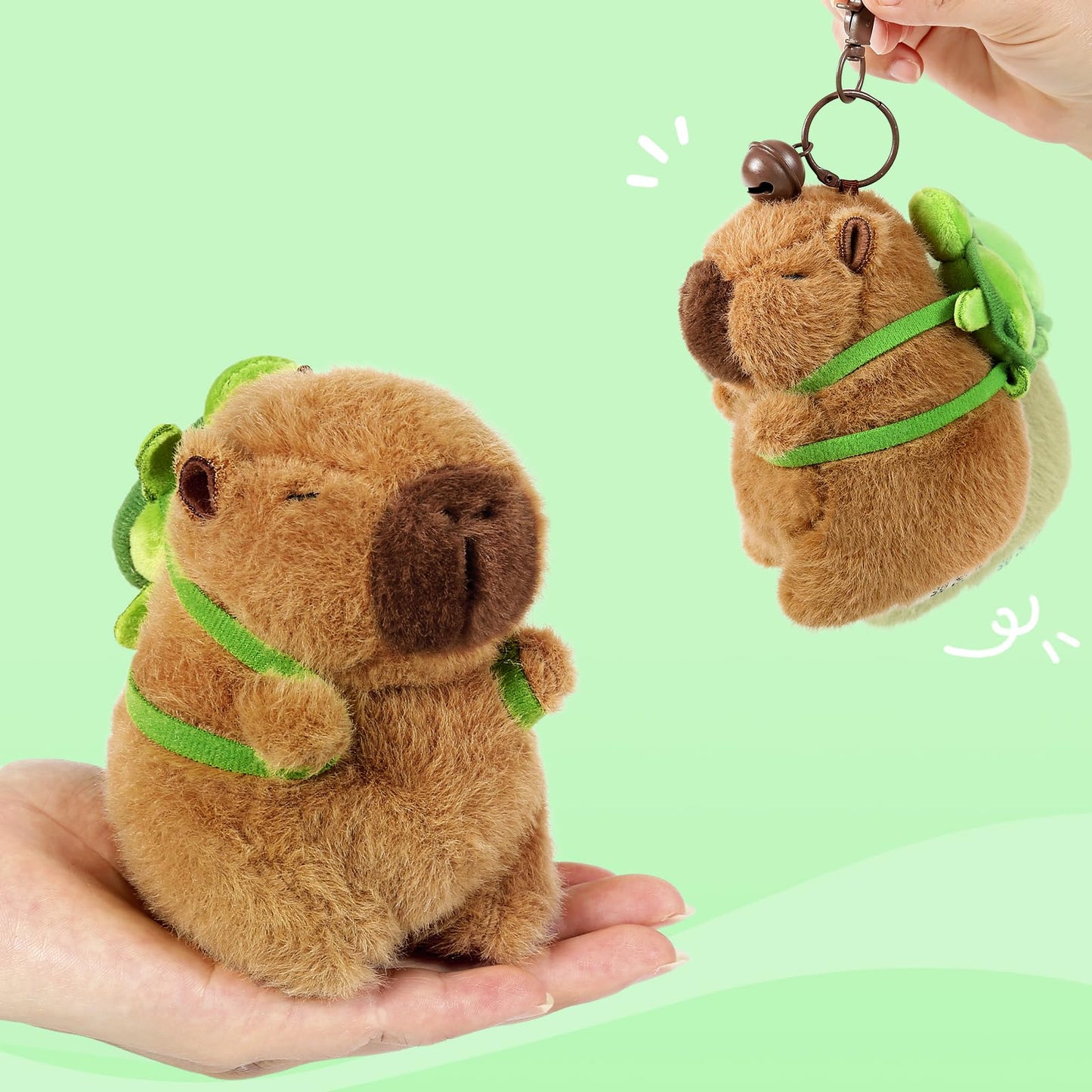 Ditucu Capybara Plush Keychain Toys - 4.7" Brown Polyester Strawberry Turtle Pendant for Kids' Backpack Decoration
