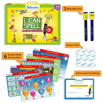 Skillmatics Educational Game - I Can Spell, Reusable Activity Mats With 2 Dry Erase Markers, Gifts For Ages 3 To 6