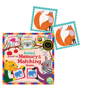 Eeboo: Pre-School Animal Memory And Matching Game, 10 Pairs To Match, Developmental And Educational, Sturdy And Thick Tiles, For Ages 3 And Up