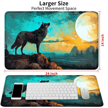 DIGTIALL Card Mat for MTG & TCG Playmat Mouse Pad 24 x 14 Game Mat for MTG RPG CCG Trading Card Game Playmats Table Mat Perfect for Card Games Video Games Computer Office Wolf Moom