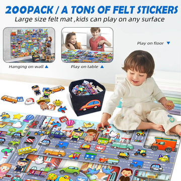 200 PCS Felt Board Story Set for Toddlers with Storage Bag City Traffic Themed Flannel Sensory Board Wall Interactive Storytelli