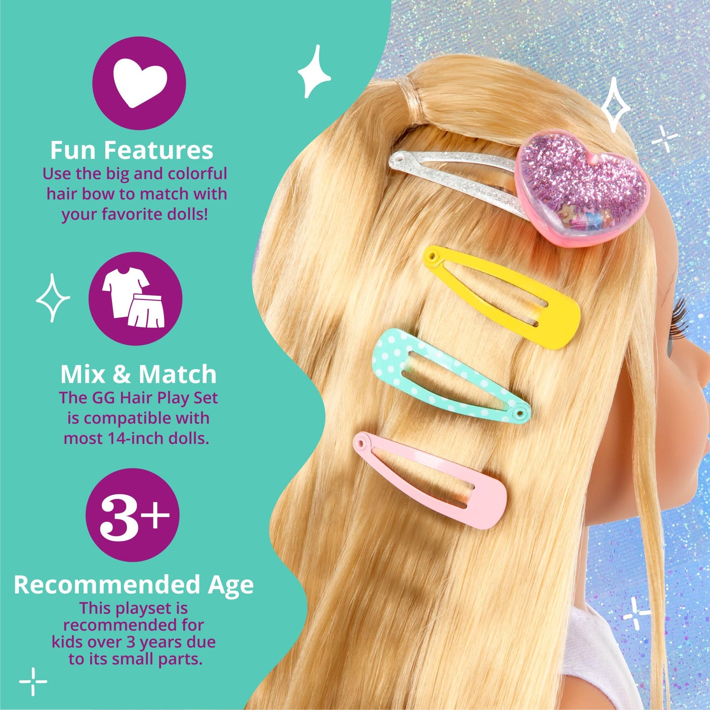 Glitter Girls GG Hair Play Set - Hair Styling Accessories for 14-Inch Dolls, Multi Color, Small, Plastic, Ideal for Girls 3+