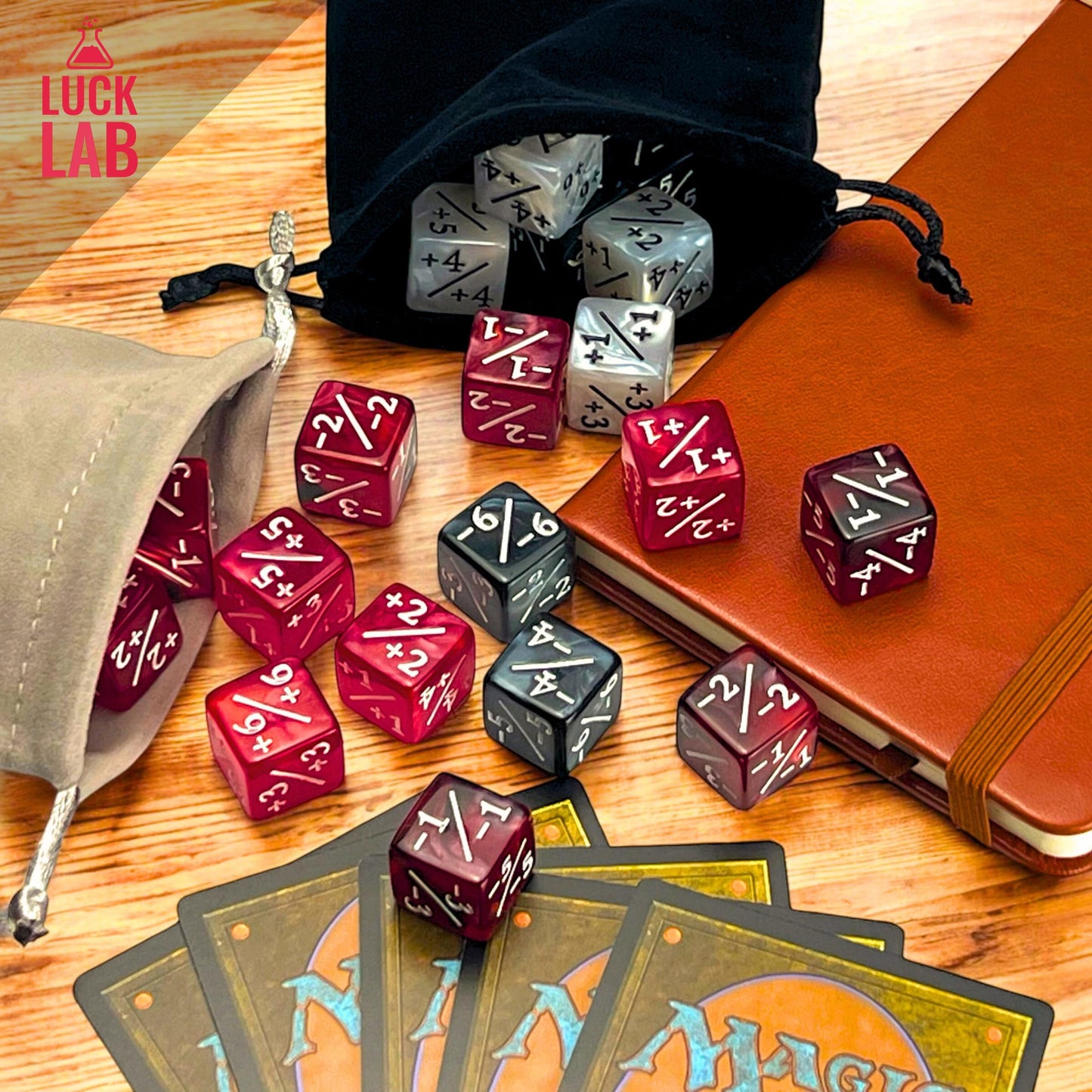 Luck Lab Mtg Magic Life Counter Dice, 48 Pcs - Compatible W/Magic Card Game Accessories, Ccg Creature Stats W/ 2 Dice Bags (Red