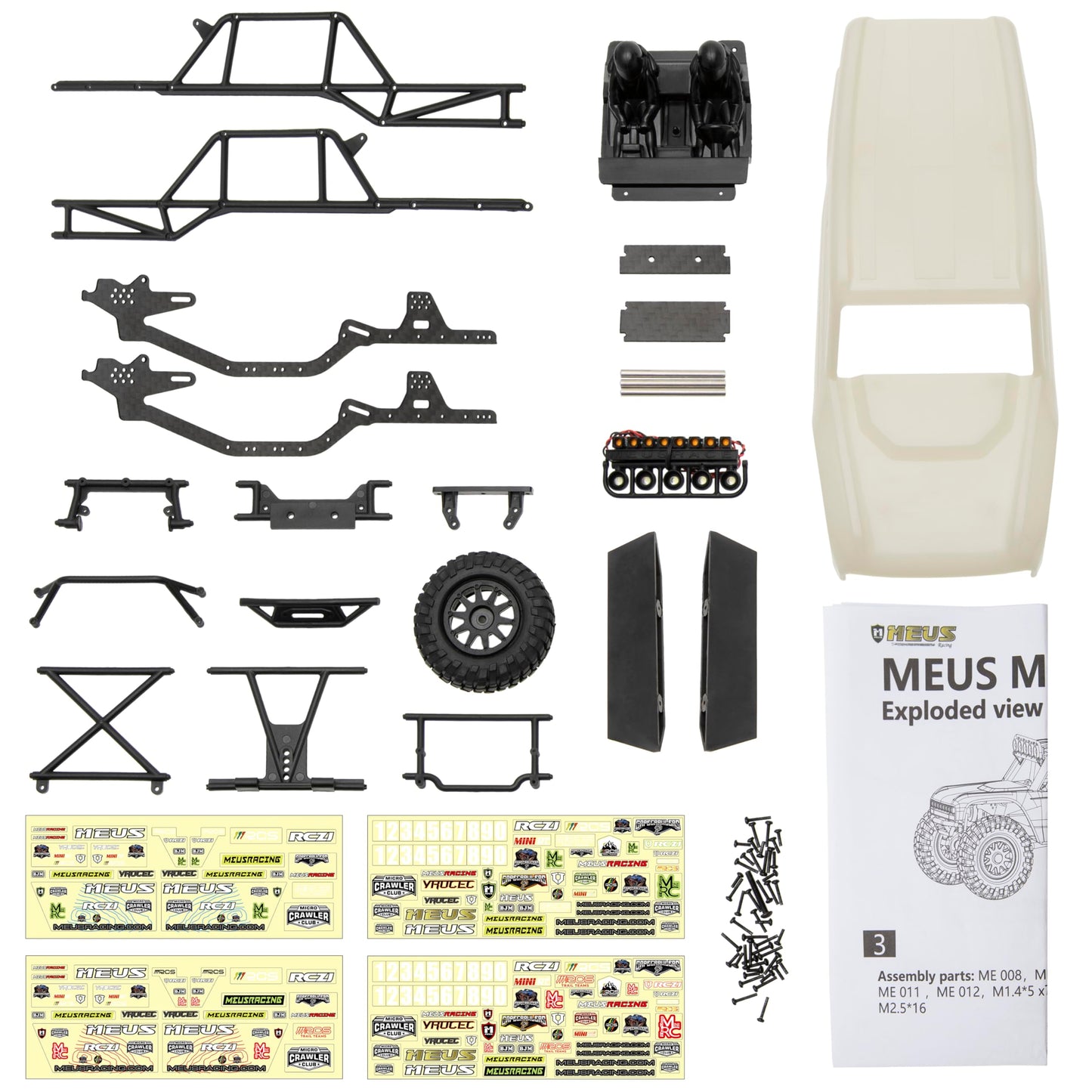 MEUS RACING MB24 SCX24 Body 5.2in 132MM Body Shell ABS+Nylon Carbon Fiber Chassis for 1/24 Axial SCX24 Bronco JLU B-17 C10-(Prim