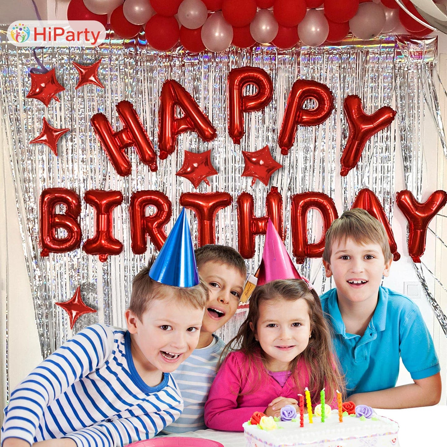 Red Happy Birthday Balloons Banner, 3D Mylar Foil Letter Birthday Balloons With 6Pcs Star Balloons, Birthday Party Decorations F