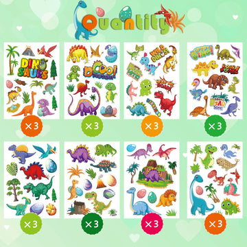 24 Sheets Dinosaur Stickers For Kids Non-Repeating Dinosaur Theme Birthday Party Favors Supplies Teacher Reward Stickers