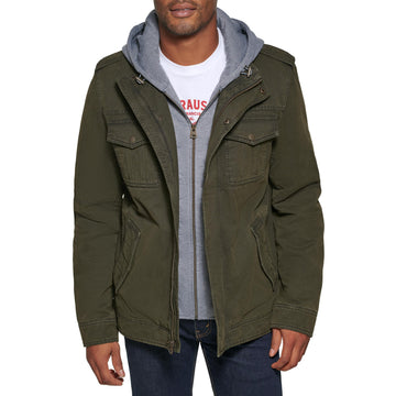 Levi's Men's Washed Hooded Military Jacket, X-Large, Olive Cotton, Model LM4RC364
