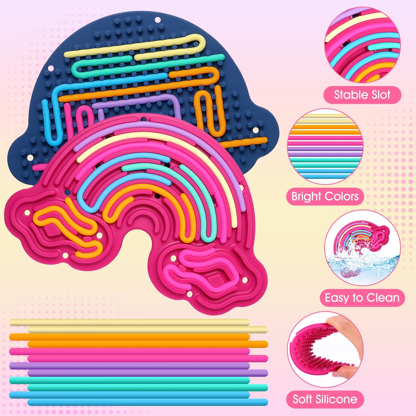 Hongvkae 2 Pack Sensory Activity Board Silicone Fidget Toy, Double-Sided Rainbow Sensory Toys for Autism, Stress, Anxiety, ADHD,