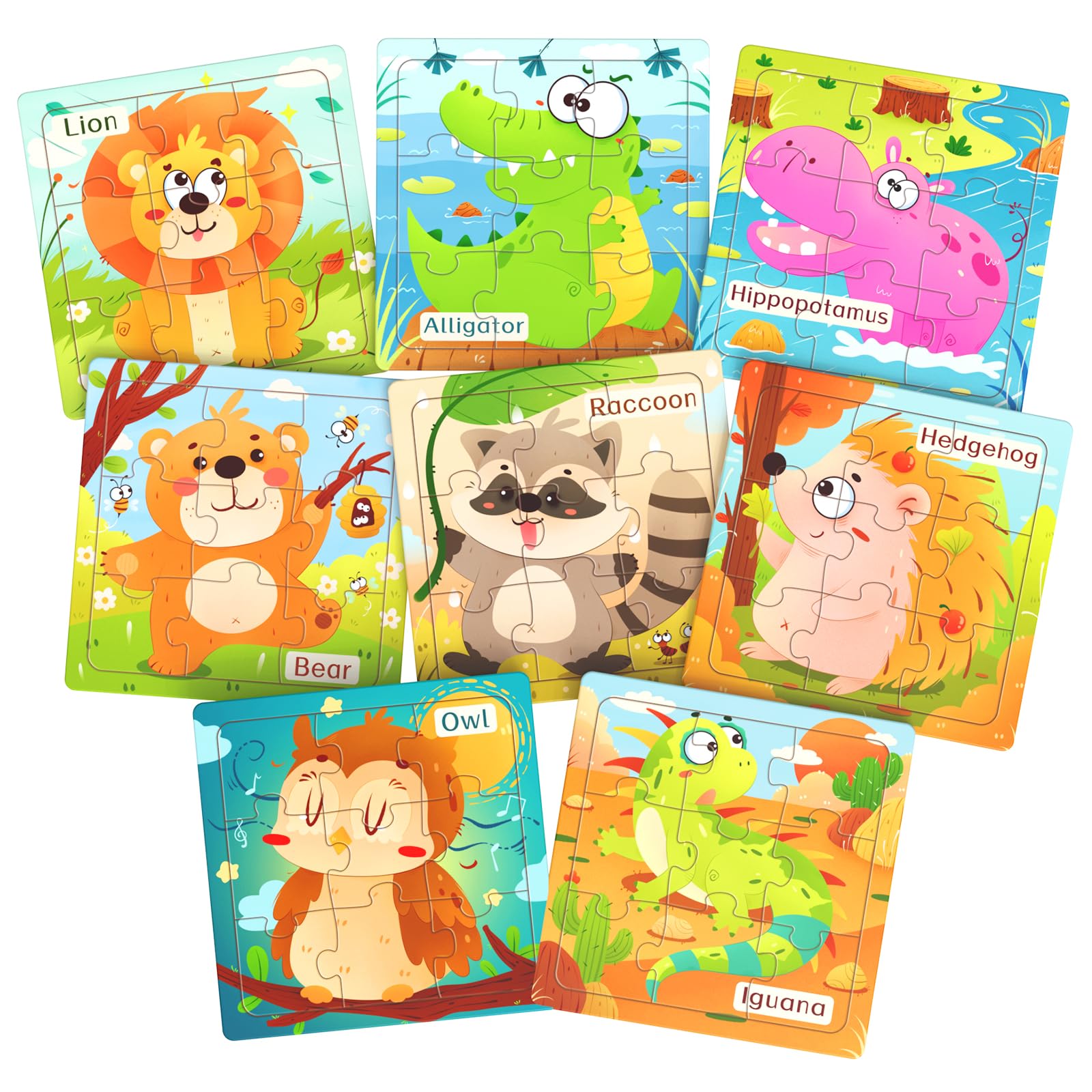 Zeoddler Wooden Puzzles For Toddlers, 8 Pack Animal Jigsaw Puzzles For Kids3-5, 9 Pieces Preschool Learning Activities, Learning & Educational Toys, Gift For Boys, Girls