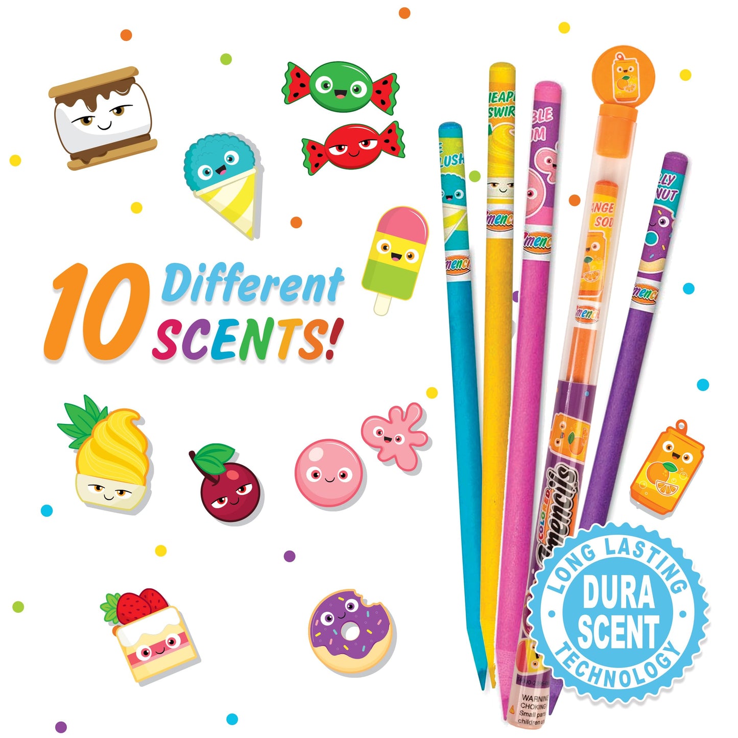 Colored Smencils - Patented Gourmet Scented Colored Pencils made from Recycled Newspapers, 10 Count, Gifts for Kids, School Supp