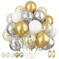 Paready Gold and Silver Latex Balloons, 12 Inch, 60 Pcs, Metallic Gold, Silver, and White Confetti for Celebrations
