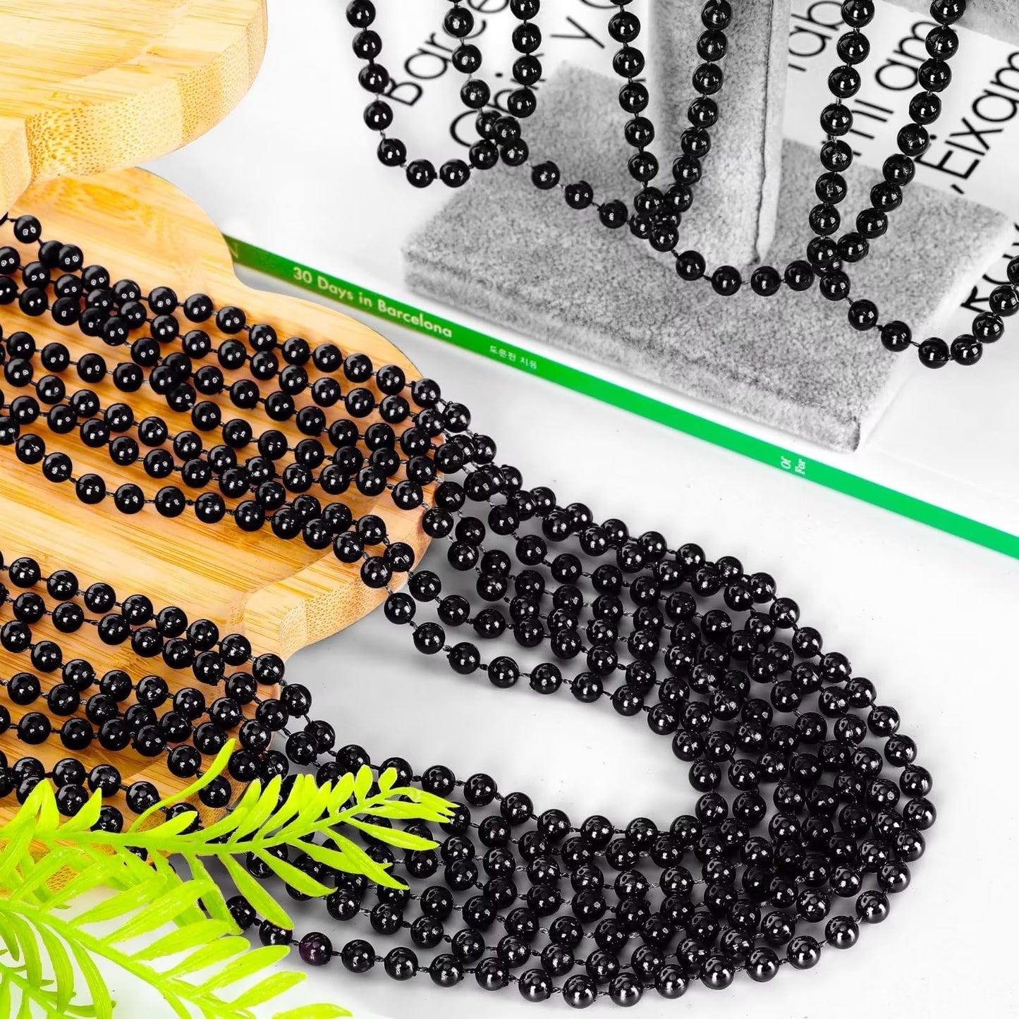 24PCS Black Bead Necklace, Halloween Black Bead Necklaces Stuff Accessories, 33'' Mardi Gras Beads Necklace Costume, Festival Pa