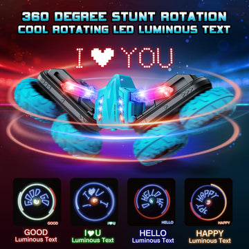 Remote Control Car, 2.4Ghz RC Stunt Cars with Double Sided 360-degree Flips Rotating Car Toy, Rechargeable LED Light Up Letters
