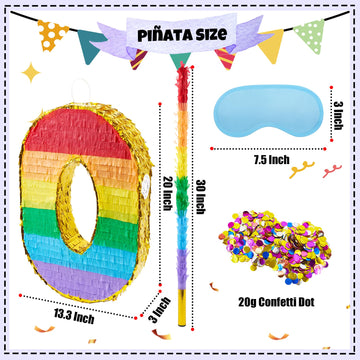 PCFING 20 Inch Number 4 Piata Rainbow with 30 Inch Piata Stick Blindfold Confetti for Boy Girl Kids Birthday Party Decorations,
