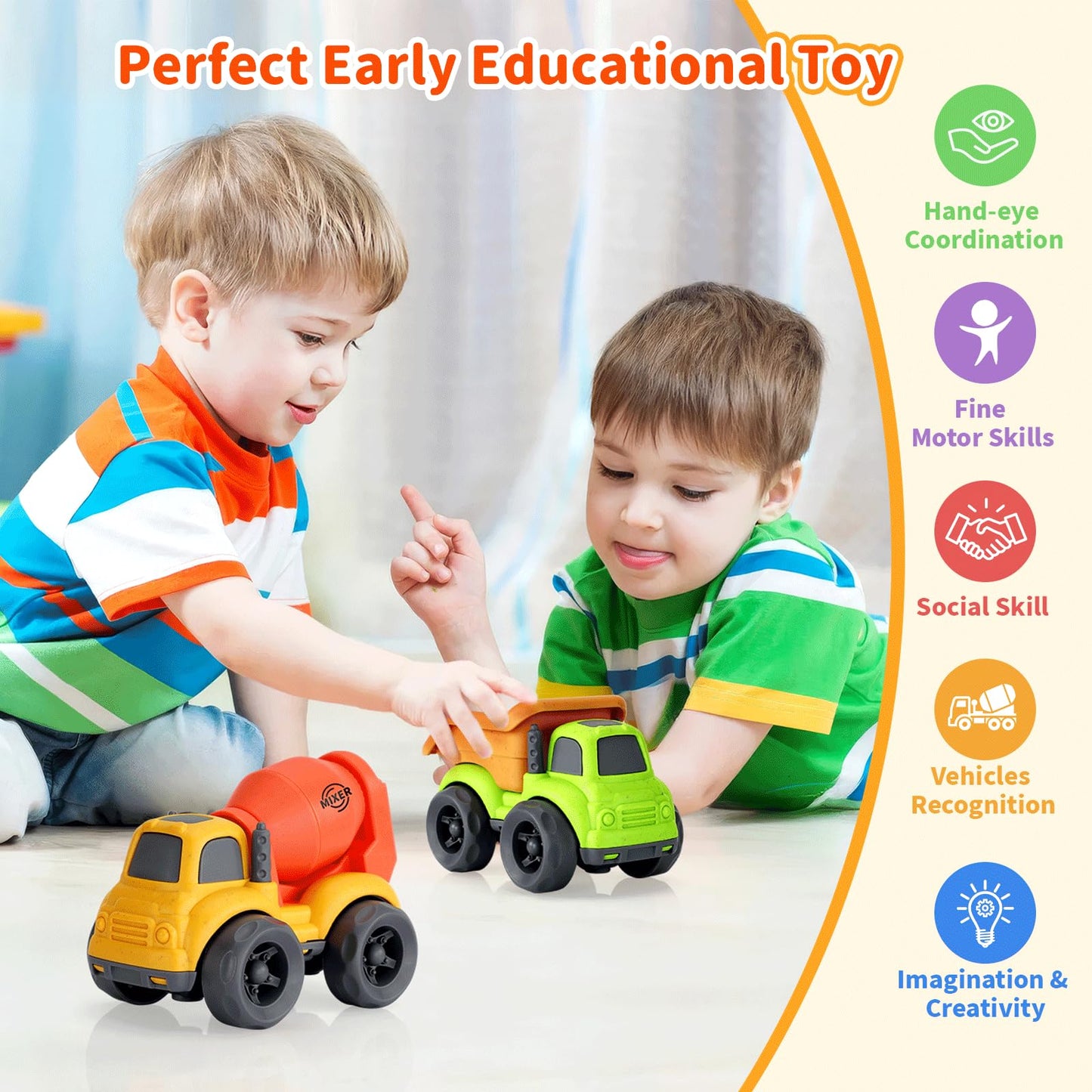 UOYLEYVN Toddler Toys for 1 Year Old Boy, Dump Truck Toys and Mixer Cement, BPA Free, Phthalates Free, PVC, Outdoor Toys for Tod
