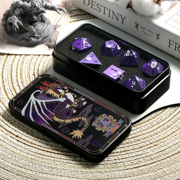Matt Purple D&D Metal Dice, DNDND 7 PCS Heavy Metallic DND Dice Set with Grogeous Gift Case for Dungeons and Dragon Tabletop Gam