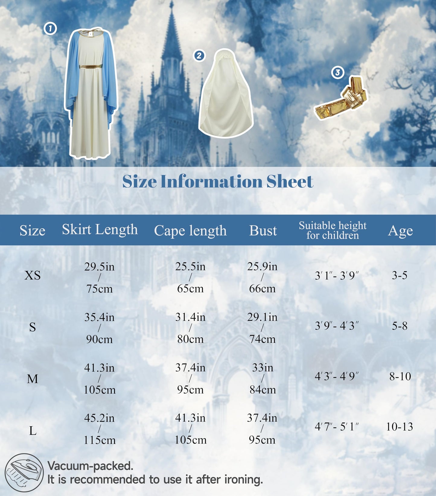 Virgin Mary Costume For Girls Biblical Costume Robe For Kids Halloween Bible Costume Set