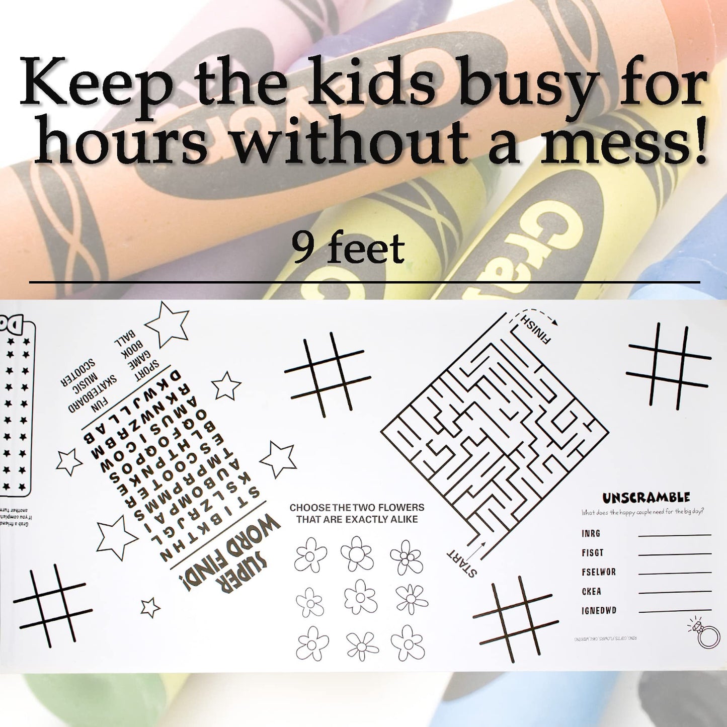 Kids Coloring Games Table Runner - 9 Ft Coloring Tablecloth Runner - Kids Activities Arts and Crafts Kids Crafts Fun Coloring En