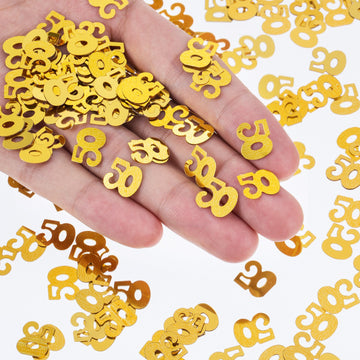 WILLBOND Gold 50th Confetti, 50 Number Birthday Confetti, 50th Wedding Anniversary Party Table Decorations, 2 Bags (1400 Pieces)