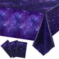 Tatuo 3 Pack Galaxy Plastic Table Cover Space Tablecloth Space Star Purple Nebula Rectangle Tablecloth Disposable Starry Night S