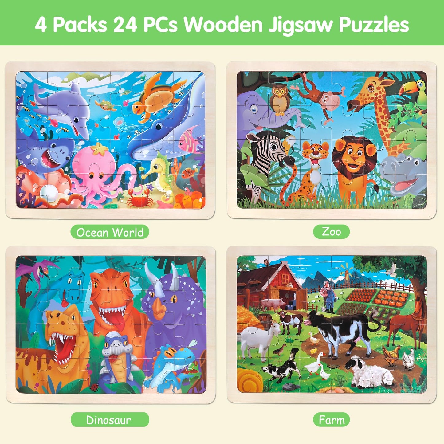 Jigsaw Puzzles Wooden Puzzles For Kids Ages 3-5 Preschool Educational Brain Teaser Boards Toddlers Toys Dinosaur Farm Zoo Sea Wo
