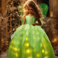 Uporpor Light Up Fairy Costumes Girls Halloween Dress Kids Dressing Up Clothes Birthday Party Fancy Led Costume, With Wing Green, 110