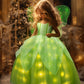 Uporpor Light Up Fairy Dress With Wings Green Princess Costume For Little Girls Kid Halloween Dress Up Clothes Party Dress, 100