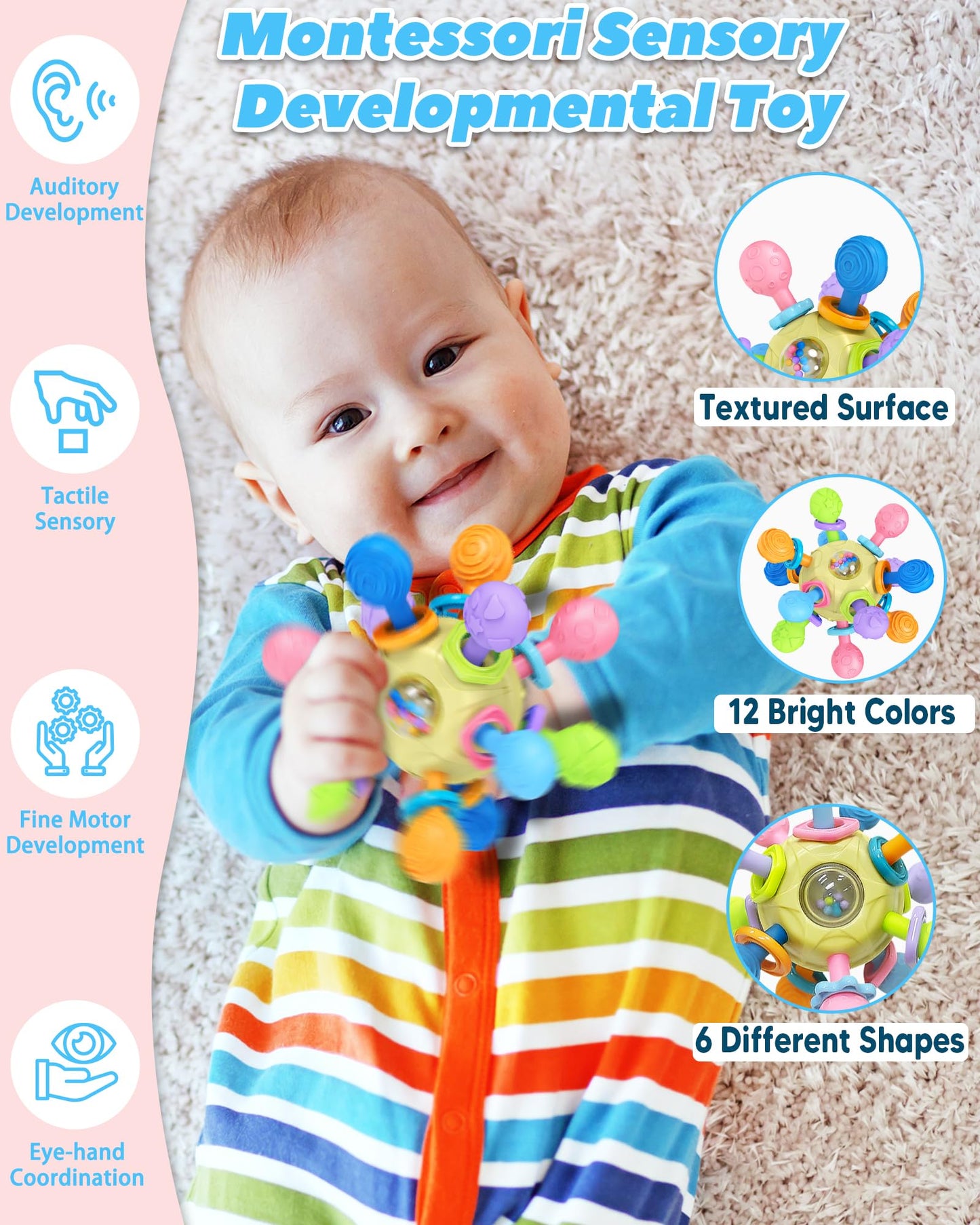 Baby Toys for 0-6 6-12 Months Ages 0-2, Tummy Time Montessori Toys for Babies 0 3 6 9 12 18 Months, Newborn Infant Sensory Toys,