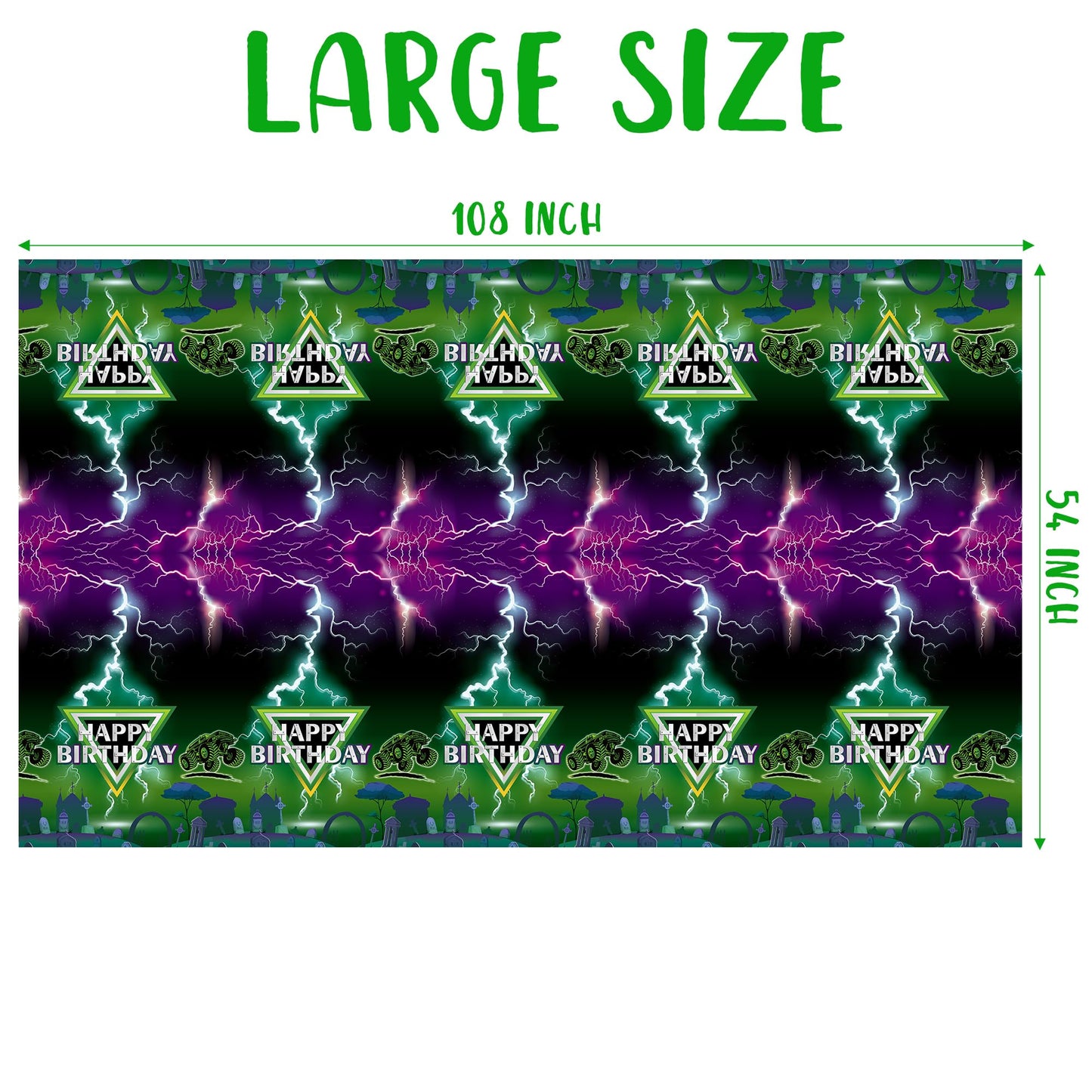Awsertantue 3 Pack Green And Purple Monster Truck Tablecloths, Monster Truck Happy Birthday Disposable Rectangle Table Cover For